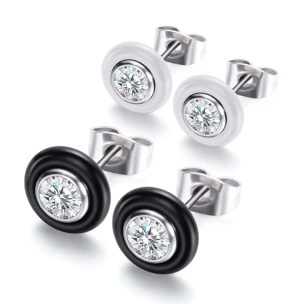 Charms Women Wedding Earring Fashion Black White Color Ceramic Stud Earrings Hot Ladies Ceramic Round Zirconia Earring Jewelry
Charms Women Wedding Earring Fashion Black White Color Ceramic Stud Earrings Hot Ladies Ceramic Round Zirconia Earring Jewelry