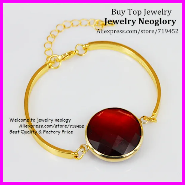 

10PCS Fashion Luxury Round Red Glass Quartz Bezel Beads Bracelet Gold Bangle Crystal Quartz Gems Stone Bracelet for Women