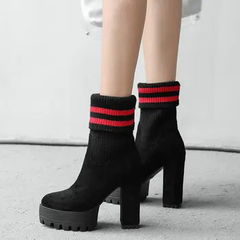 Women 2018 New Fall Winter Thick High Heel Sock Boots Fashion Round Toe comfy Platform Ankle Boots Black Gray Brown
Women 2018 New Fall Winter Thick High Heel Sock Boots Fashion Round Toe comfy Platform Ankle Boots Black Gray Brown