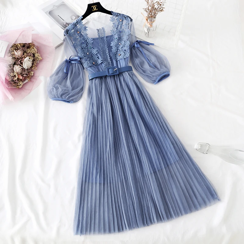 2019 Autumn Women Lantern Sleeve Tulle Dresses Lady Hollow Out Mesh Dress Woman Two Pices Set Mesh Dress
2019 Autumn Women Lantern Sleeve Tulle Dresses Lady Hollow Out Mesh Dress Woman Two Pices Set Mesh Dress