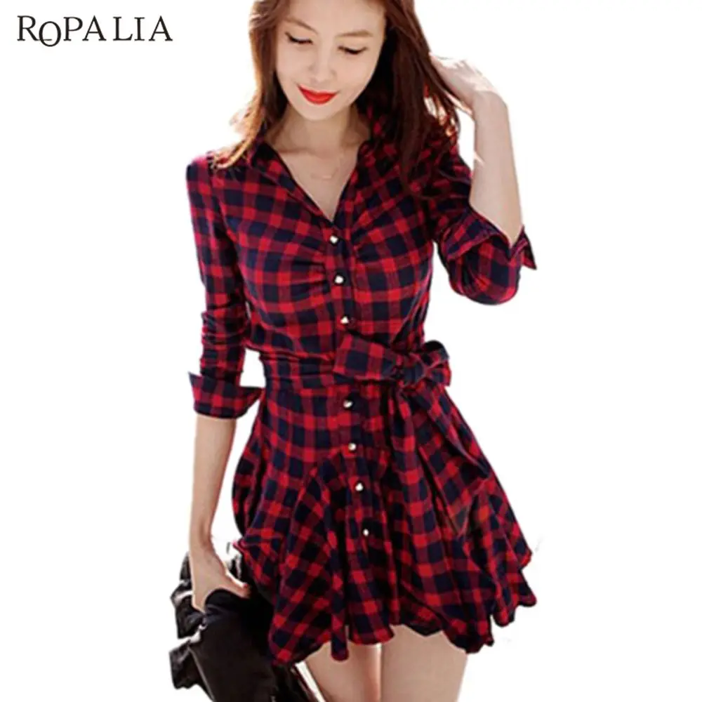 Women Red Plaid Daily Dresses Cotton Printed Slim Blouse Dress Irregular Long Sleeve Mini Vestidos With Belt
Women Red Plaid Daily Dresses Cotton Printed Slim Blouse Dress Irregular Long Sleeve Mini Vestidos With Belt