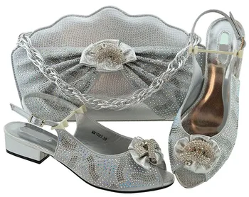Hot sale silver women kitten heel shoes with rhinestone bowtie style african shoes match handbag set for dress MM1083
Hot sale silver women kitten heel shoes with rhinestone bowtie style african shoes match handbag set for dress MM1083