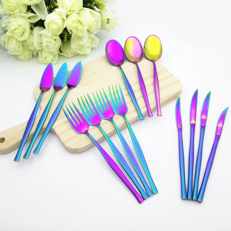 5 pcs/set 304 Stainless Steel Tableware Mirror Polished Colorful Dinnerware Steak Knife Salad Fork Soup Scoop Western Style
5 pcs/set 304 Stainless Steel Tableware Mirror Polished Colorful Dinnerware Steak Knife Salad Fork Soup Scoop Western Style