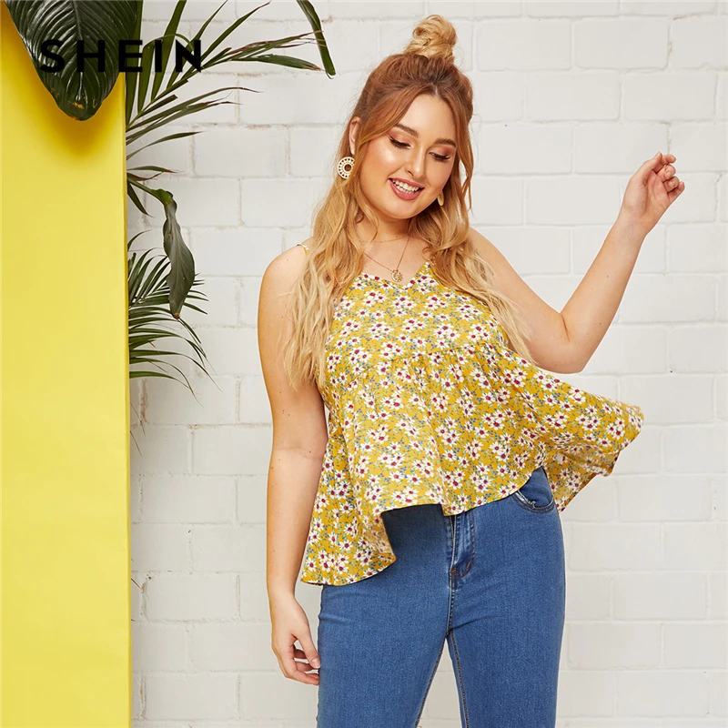 SHEIN Plus Size Ginger Ditsy Floral Peplum Cami Top 2019 Women Summer Cute Spaghetti Strap Ruffle Asymmetrical Vest Cami Tops
SHEIN Plus Size Ginger Ditsy Floral Peplum Cami Top 2019 Women Summer Cute Spaghetti Strap Ruffle Asymmetrical Vest Cami Tops