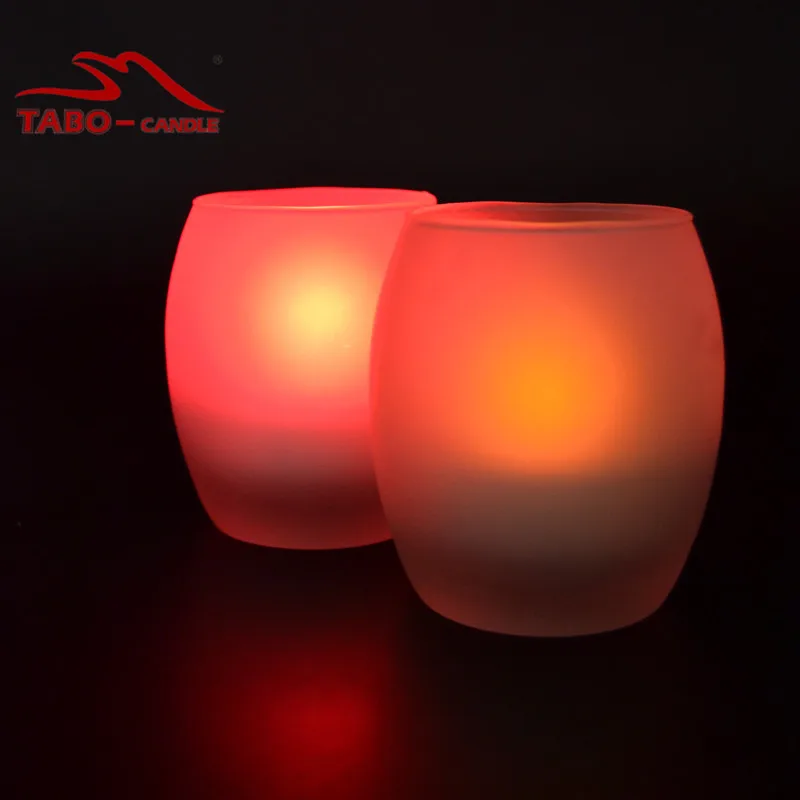 Image Color Changing Votive Round Tea Light Flameless LED Candle Frosted Glass Fireless LED Tealight Candle with Glass Holder