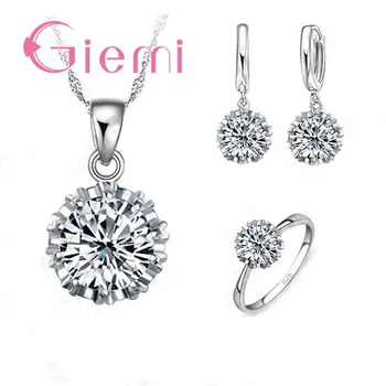 Luxury 925 Sterling Silver Wedding Jewelry Sets Trendy Shiny Round Zirconia Crystal Earring & Necklace&Rings Nice Gift
Luxury 925 Sterling Silver Wedding Jewelry Sets Trendy Shiny Round Zirconia Crystal Earring & Necklace&Rings Nice Gift