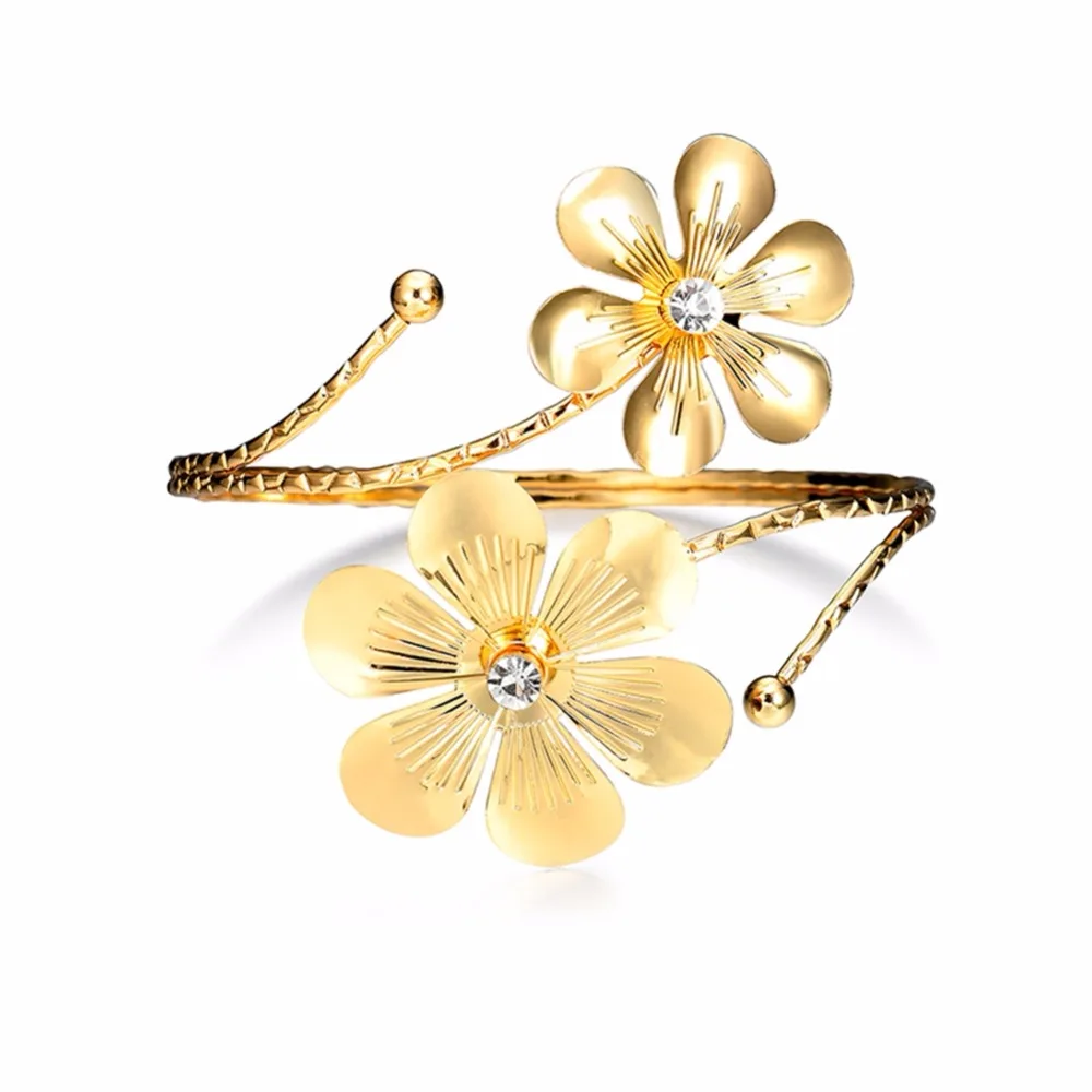 Stylish And Elegant Double Golden Texture Flowers Opening Adjustable One-armed Bangle Bracelets Charm Jewelry Ornaments
Stylish And Elegant Double Golden Texture Flowers Opening Adjustable One-armed Bangle Bracelets Charm Jewelry Ornaments