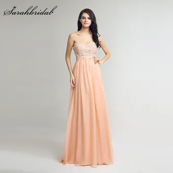 Elegant Lace Applique Evening Gowns Peach Chiffon Simple Sweetheart Floor Length Beaded Prom Party Dress Zipper Back Robe LX251
Elegant Lace Applique Evening Gowns Peach Chiffon Simple Sweetheart Floor Length Beaded Prom Party Dress Zipper Back Robe LX251