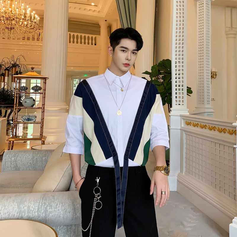 Spring summer ribbons stripe patchwork men shirt vintage casual blouse man white color elegant oversized shirt korean clothes
Spring summer ribbons stripe patchwork men shirt vintage casual blouse man white color elegant oversized shirt korean clothes