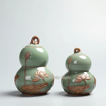 

Gourd Ruyao Celadon Cracked Glaze Spice Jar Dried fruit Jar tea Canister ceramic Porcelain candy jar sealed tank tea caddy