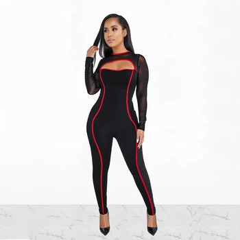 Women Sexy Mesh Striped Patchwork Sheer Long Sleeve Hollow Out Slim Rompers V-Neck Zipper High Elastic Solid Bodycon Jumpsuits
Women Sexy Mesh Striped Patchwork Sheer Long Sleeve Hollow Out Slim Rompers V-Neck Zipper High Elastic Solid Bodycon Jumpsuits