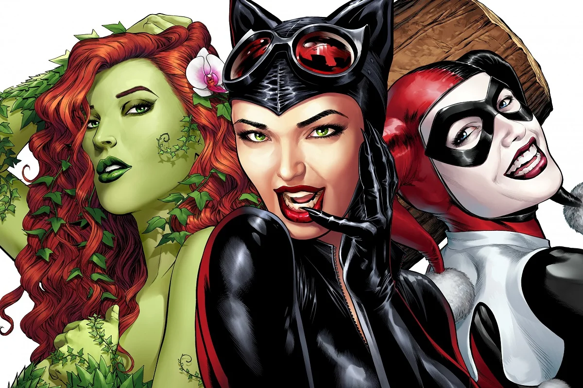 Harley Quinn с ядовитым ПЛЮЩ и Catwoman MC156 тканевый постер рисунком на заказ (рамка