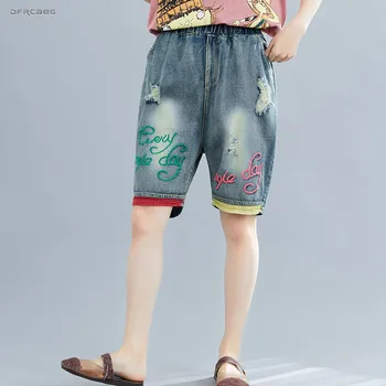 Blue Ripped Capris Denim Short Jean Woman 2019 Summer Elastic Waist Knee Length Letter Embroidery Boyfriend Jeans Pants Female
Blue Ripped Capris Denim Short Jean Woman 2019 Summer Elastic Waist Knee Length Letter Embroidery Boyfriend Jeans Pants Female