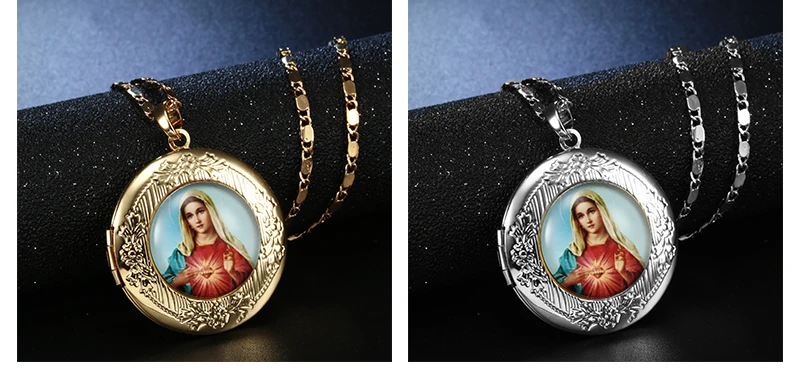 AYAYOO Necklaces&Pendants Gold Color Virgin Mary Necklace Women Men Photo Lockets Statement Long Necklace Beads Wedding Necklace (4)