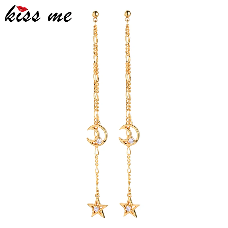 KISS ME Long Gold Color Plating For Women Shiny Zircon Moon Star Dangle Earrings Fashion Jewelry
KISS ME Long Gold Color Plating For Women Shiny Zircon Moon Star Dangle Earrings Fashion Jewelry