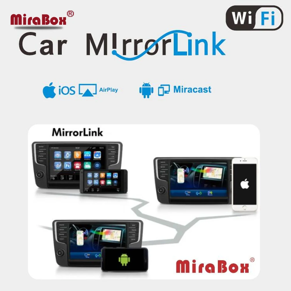 

MiraBox Car Wifi Mirrorlink Box Support Youtube IOS9/IOS10/Android For Car Video Miracast Airplay Screen Mirroring Wireless Car