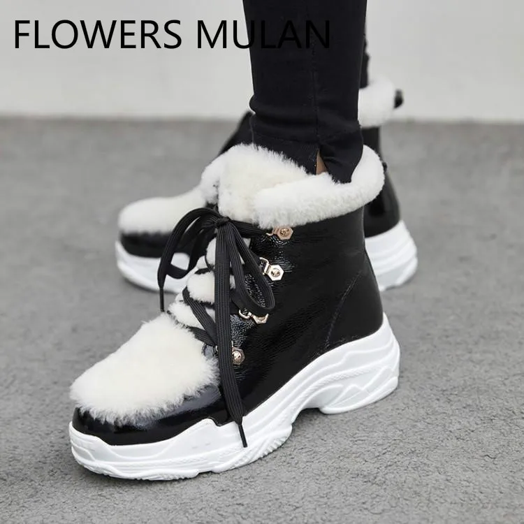 Patchwork Patent Leather Luxury Fur Upper Ankle Boots For Women Round Toe Middle Rubber Heel Winter Shoes Woman Lace Up Zapatos
Patchwork Patent Leather Luxury Fur Upper Ankle Boots For Women Round Toe Middle Rubber Heel Winter Shoes Woman Lace Up Zapatos