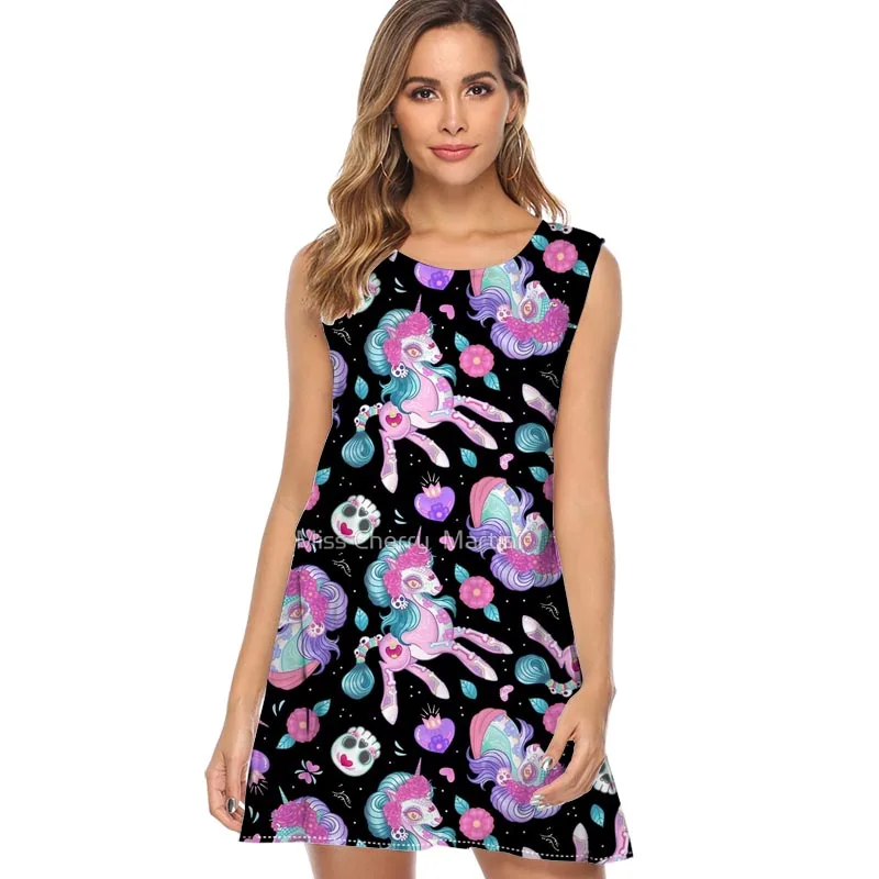 Skull Unicorn Print Summer Dress 2019 New Fashion Casual Chiffon Dress Women Sleeveless Round neck Mini Beach Dress Sundress
Skull Unicorn Print Summer Dress 2019 New Fashion Casual Chiffon Dress Women Sleeveless Round neck Mini Beach Dress Sundress