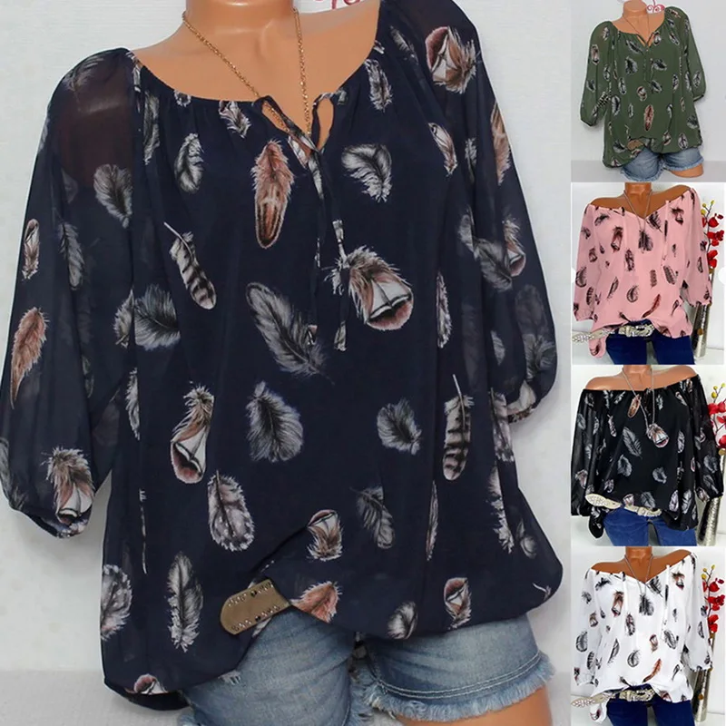 HEFLASHOR Women Half Sleeve Pullover Shirts Feather Print V-neck Blouse Female Tops 2019 Fashion Ladies Chiffon Shirt Plus Size
HEFLASHOR Women Half Sleeve Pullover Shirts Feather Print V-neck Blouse Female Tops 2019 Fashion Ladies Chiffon Shirt Plus Size
