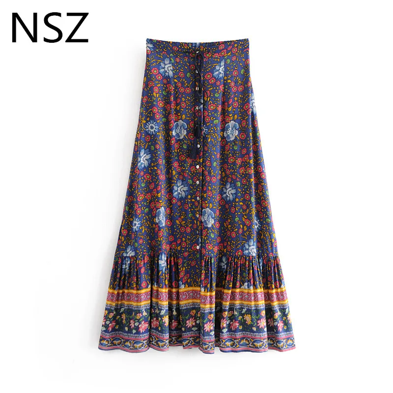 NSZ Women Print Bohemian Maxi Long Skirt Button Elastic Waist Drawstring Ankle-Length Boho Skirt Nationality Style Skirts
NSZ Women Print Bohemian Maxi Long Skirt Button Elastic Waist Drawstring Ankle-Length Boho Skirt Nationality Style Skirts