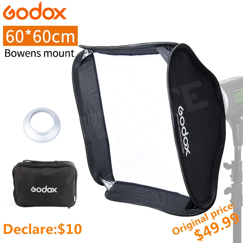 Godox 60x60cm Softbox 24*24 inch Soft box with Bowens Holder + Front Diffuser + Carry Bag for Camera Photo Studio Flash Light
Godox 60x60cm Softbox 24*24 inch Soft box with Bowens Holder + Front Diffuser + Carry Bag for Camera Photo Studio Flash Light