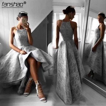 2019 Silver Sexy Evening Dresses Halter Neck Lace Applique Hi-Lo Backless Vestidos Special Occasion Dresses Evening Wear
2019 Silver Sexy Evening Dresses Halter Neck Lace Applique Hi-Lo Backless Vestidos Special Occasion Dresses Evening Wear