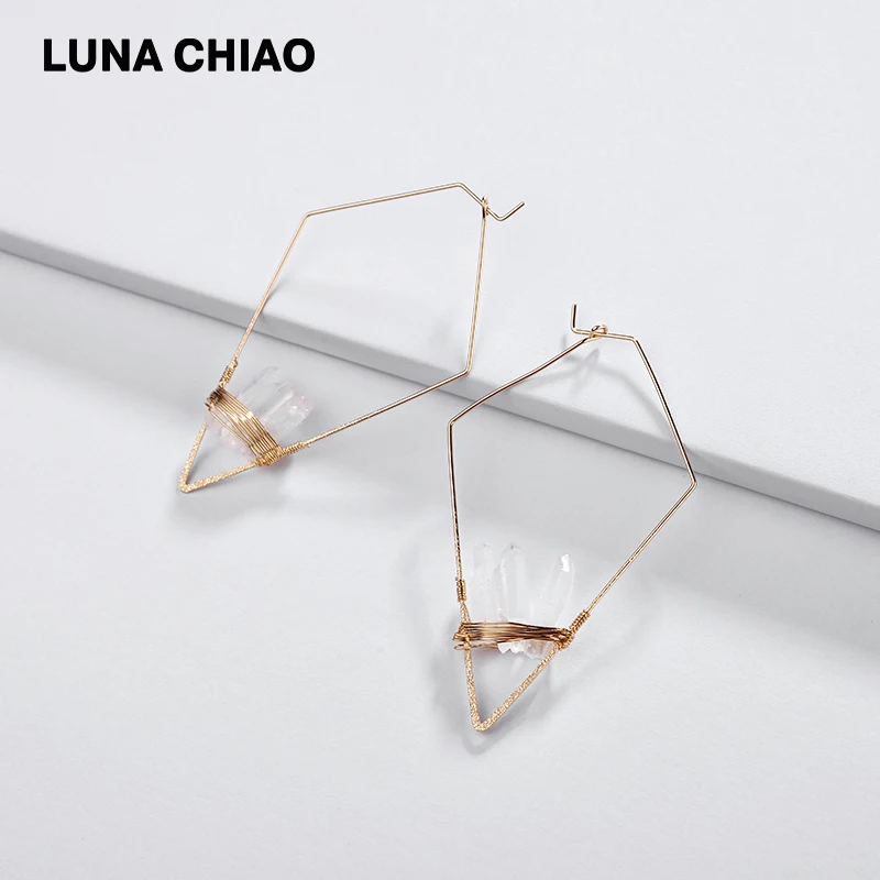 LUNA CHIAO Fashion Gold Plating Geometric Cooper Wire Hoop Earring Natural Quartz Stone Big Dangle Earring for Women
LUNA CHIAO Fashion Gold Plating Geometric Cooper Wire Hoop Earring Natural Quartz Stone Big Dangle Earring for Women