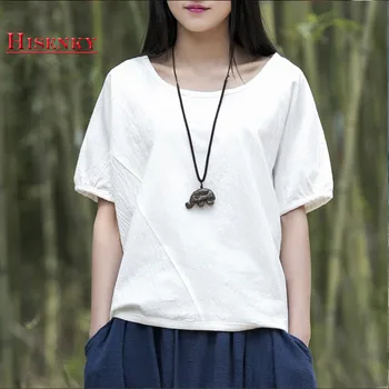 Hisenky 2019 Summer Women's Cotton Linen Blouse Short Sleeves Loose Casual Tops O-Neck Collar Bottoming Shirt Blusa Feminino
Hisenky 2019 Summer Women's Cotton Linen Blouse Short Sleeves Loose Casual Tops O-Neck Collar Bottoming Shirt Blusa Feminino