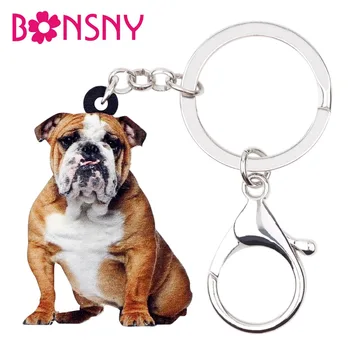 

Bonsny Statement Acrylic Sitting British Bulldog Pug Dog Key Chains Keychain Rings Gift For Women Girls Teen Handbag Charms Gift