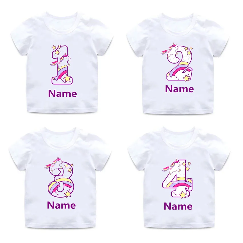 Custom Name Cute Happy Birthday Unicorn Number 1-9 Cartoon T shirt Children Baby Boys Girls Summer Tops Birthday Present T-shirt
Custom Name Cute Happy Birthday Unicorn Number 1-9 Cartoon T shirt Children Baby Boys Girls Summer Tops Birthday Present T-shirt