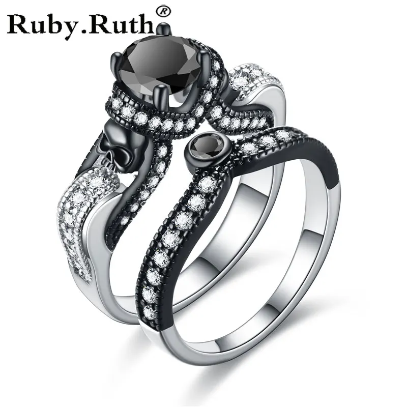 Vintage Black Color Skull Women Zircon Ring Set Punk Rings engagement ring Jewelry Dropshipping | Украшения и аксессуары