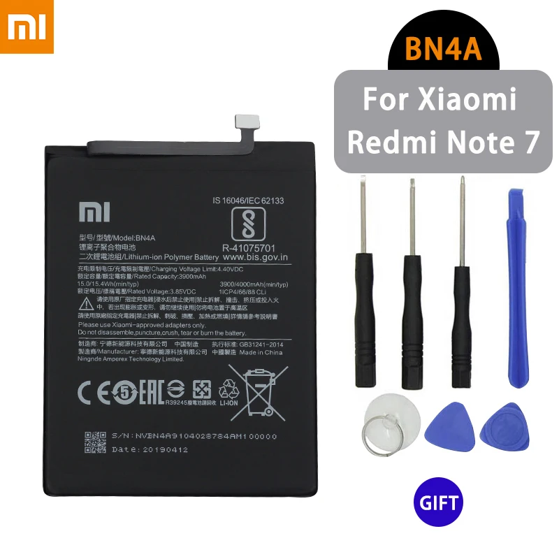 Xiaomi phone Battery BN4A 4000mAh For Xiaomi Redmi Note 7 High Capacity Li-ion Original replacement battery Free Tools
Xiaomi phone Battery BN4A 4000mAh For Xiaomi Redmi Note 7 High Capacity Li-ion Original replacement battery Free Tools