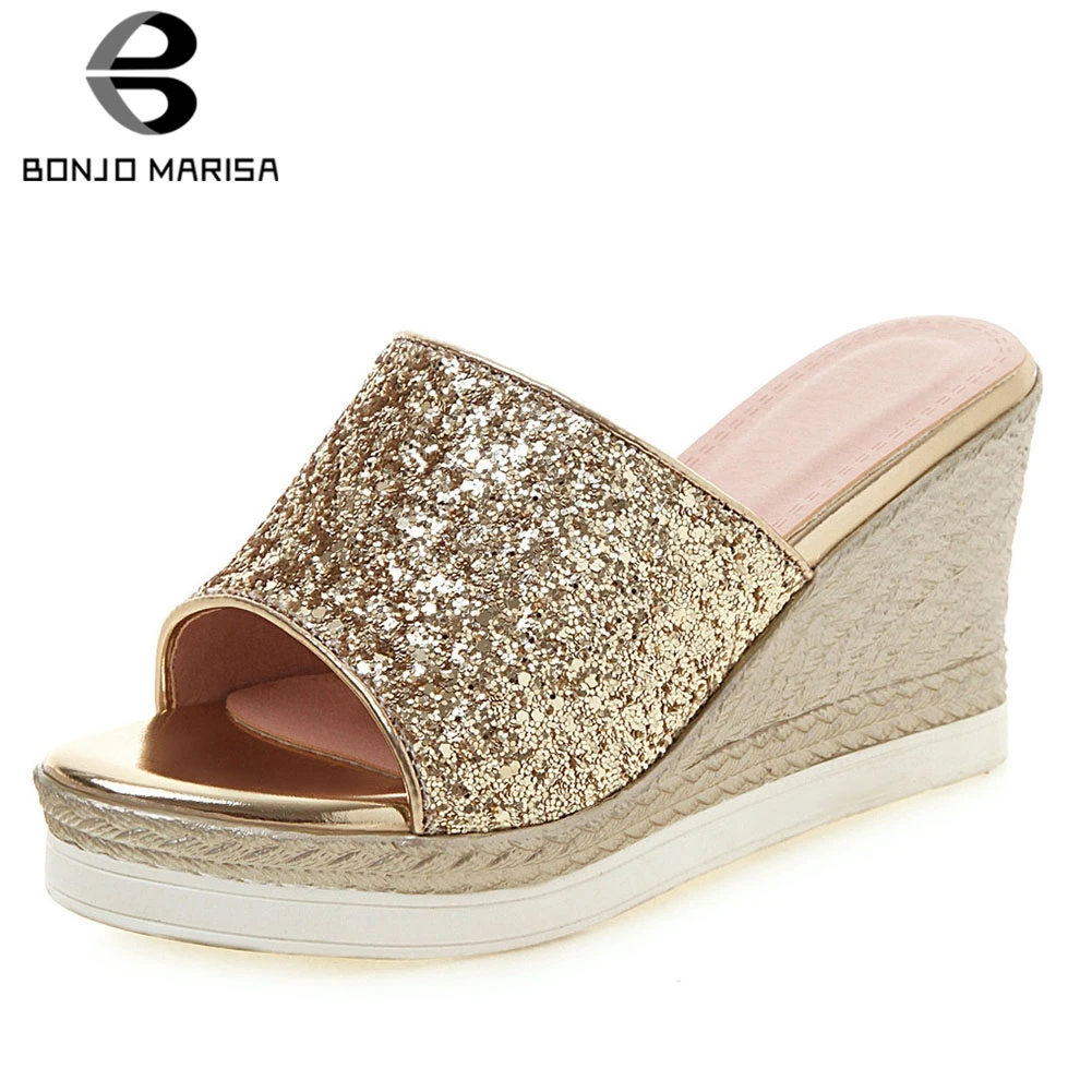 BONJOMARISA 2019 New Brand Women Shoes Bling PU Large Size 32-43 Casual Fashion Wedges Heels Summer Sandals Shoes Woman
BONJOMARISA 2019 New Brand Women Shoes Bling PU Large Size 32-43 Casual Fashion Wedges Heels Summer Sandals Shoes Woman