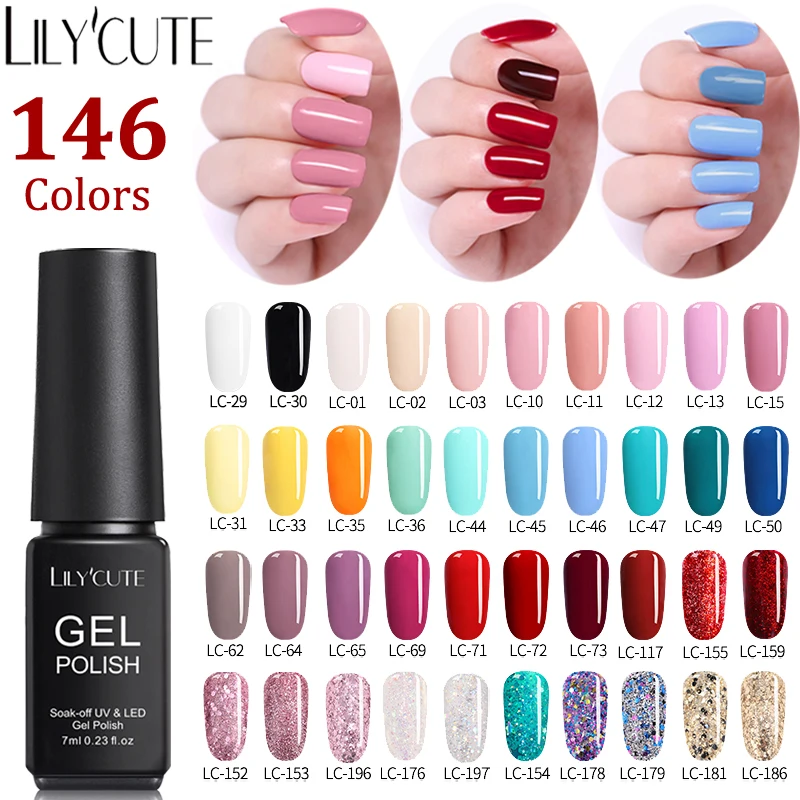 LILYCUTE 7ml 146 Colors Gel Nail Polish Pink Blue Red Glitter UV Gel Soak off Semi Permanent LED Long Lasting Nail Gel Varnish
LILYCUTE 7ml 146 Colors Gel Nail Polish Pink Blue Red Glitter UV Gel Soak off Semi Permanent LED Long Lasting Nail Gel Varnish