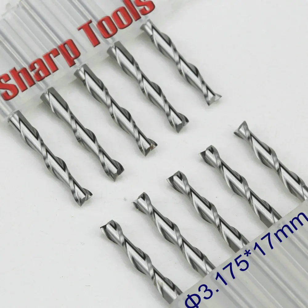 

10pc 3.175*17mm 2 Flute End Mill Carbide Cutter CNC Router Bits for MDF Acrylic Milling Machine Spiral Tungsten Steel Cutters
