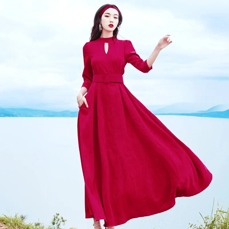three quarter Sleeve Dress Women 2019 Autumn Winter Dress Women vintage floor length high waist big swingDress Elegant
three quarter Sleeve Dress Women 2019 Autumn Winter Dress Women vintage floor length high waist big swingDress Elegant