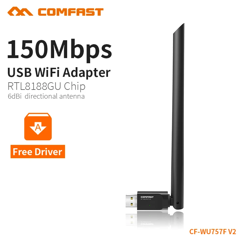 

COMFAST Wifi USB Adapter 150Mbps 2.4GHz Free Driver Wireless Card High Gain 6dBi Wi-fi Antenna Receiver For Laptop PC CF-WU757F