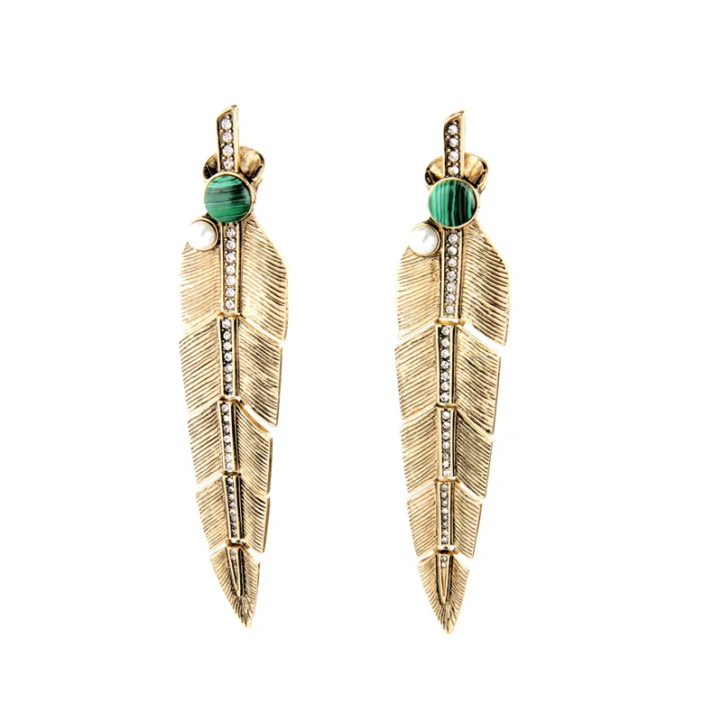 Women Fashion Retro Green Earring Gold Color Chunky Alloy Feather Earring 2016 Euro-America Long Accessory
Women Fashion Retro Green Earring Gold Color Chunky Alloy Feather Earring 2016 Euro-America Long Accessory