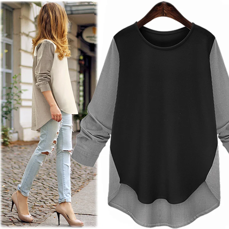 Plus Size 5XL 2019 Autumn Loose Womens Tops T-Shirt O-Neck Patchwork Long Sleeve Long Shirt Women Clothes Tunic Ladies Tops
Plus Size 5XL 2019 Autumn Loose Womens Tops T-Shirt O-Neck Patchwork Long Sleeve Long Shirt Women Clothes Tunic Ladies Tops