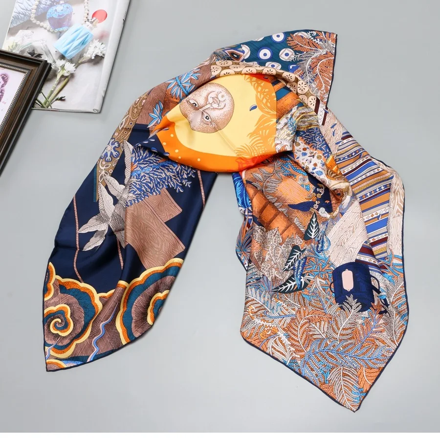 

Hand Rolled Printed 100% Twill Silk Scarf Women Fashion Large Square Silk Shawl Hijab Head Scarves 88*88cm