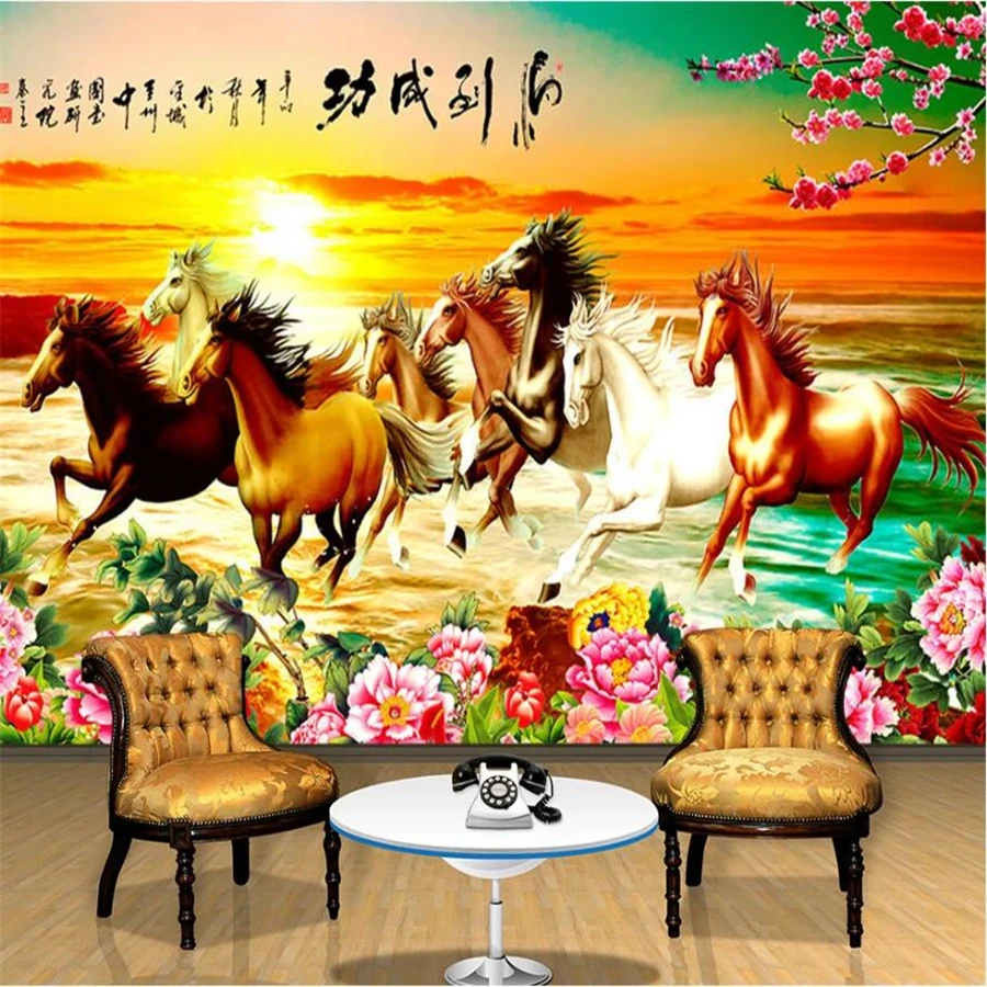 

Custom wallpaper 3D mural papel de parede horse to success plum peony Chinese TV background wall living room bedroom wallpaper