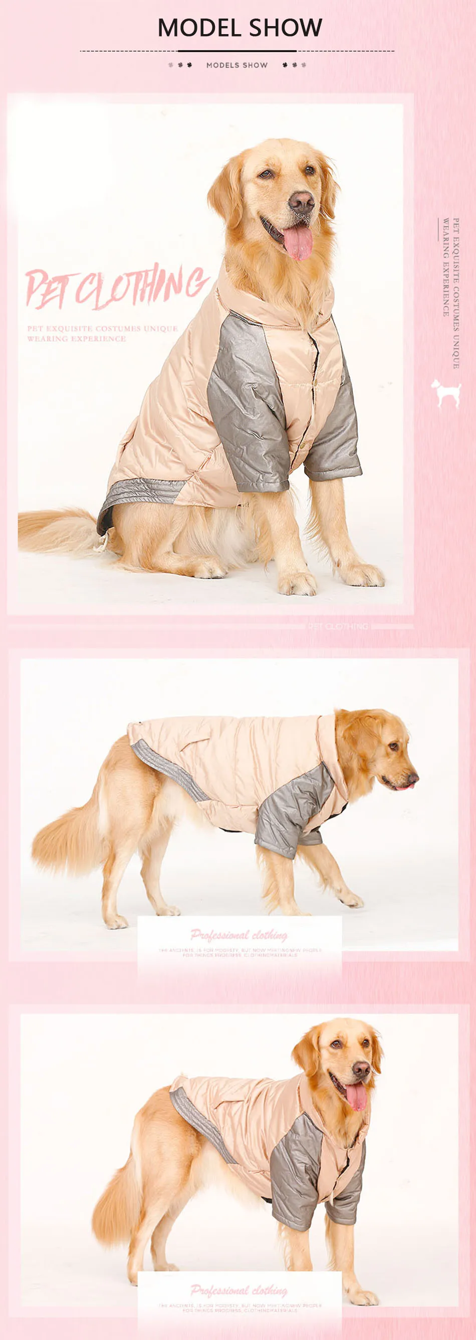 Hoopet Big Dog Clothes Winter Parkas Warm Stitching Color Champagne Gold Dog Winter Jumpsuit Husky Samoyed Clothes 3XL-7XL (2)