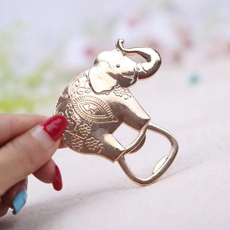 Image (20 pieces lot)Free Shipping Creative Lucky Golden Elephant Bottle Opener Unique Wedding Birthday Party Favors