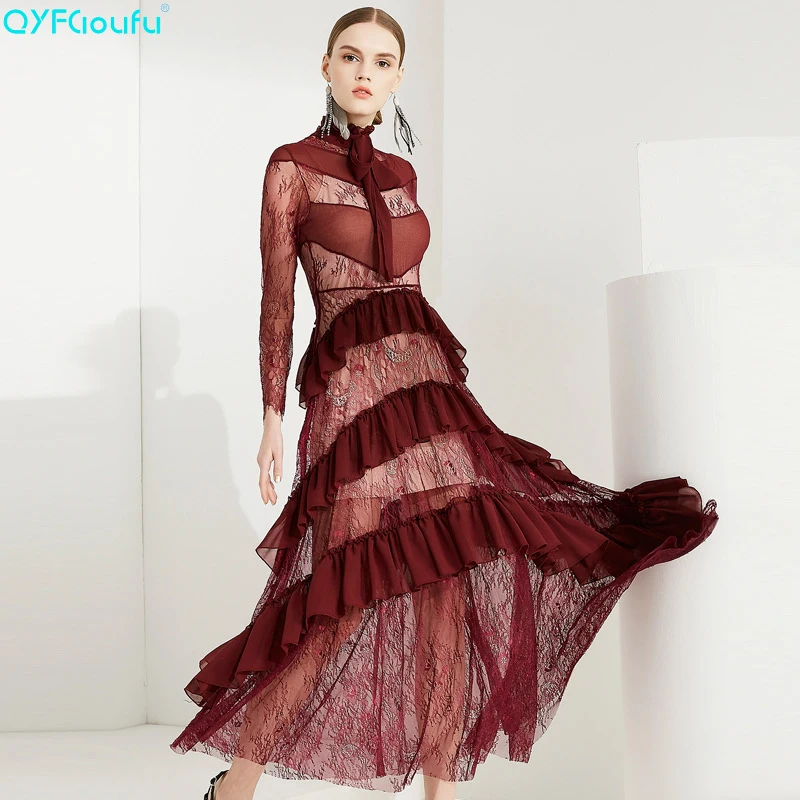 QYFCIOUFU 2018 Summer Lace Dress Long Sleeve High Quality Runway Maxi Dresses Women Elegant Party Designing Flounced Long Dress
QYFCIOUFU 2018 Summer Lace Dress Long Sleeve High Quality Runway Maxi Dresses Women Elegant Party Designing Flounced Long Dress