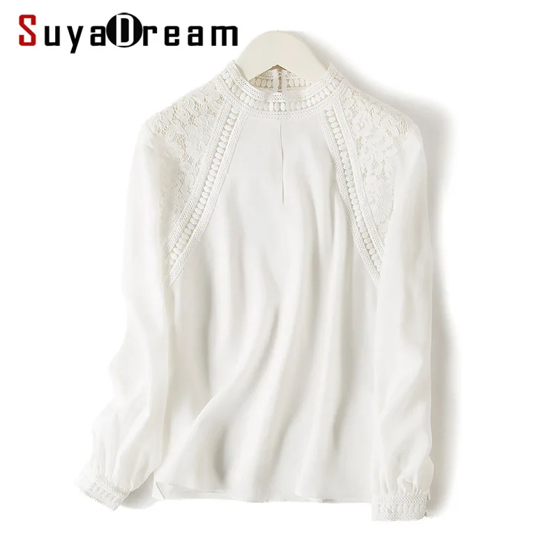 Women White Blouse 100% REAL SILK Crepe Lace Blouse Shirt Stand Collar Office Lady Blouses 2019 Fall Winter OL Shirt
Women White Blouse 100% REAL SILK Crepe Lace Blouse Shirt Stand Collar Office Lady Blouses 2019 Fall Winter OL Shirt