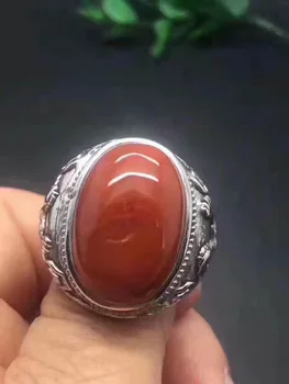 

Sichuan Liangshan New South Red Agate full of meat persimmon 925 intime silver inlay Mens Ring Stone