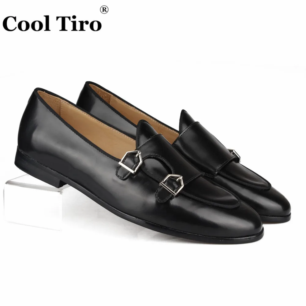 POLISHED LEATHER DOUBLE-MONK LOAFERS Black (1)