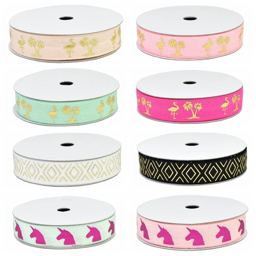 HSDRibbon 5/8 inch foil Unicorn and flamingo gold foil printed on FOE elastic for DIY
HSDRibbon 5/8 inch foil Unicorn and flamingo gold foil printed on FOE elastic for DIY