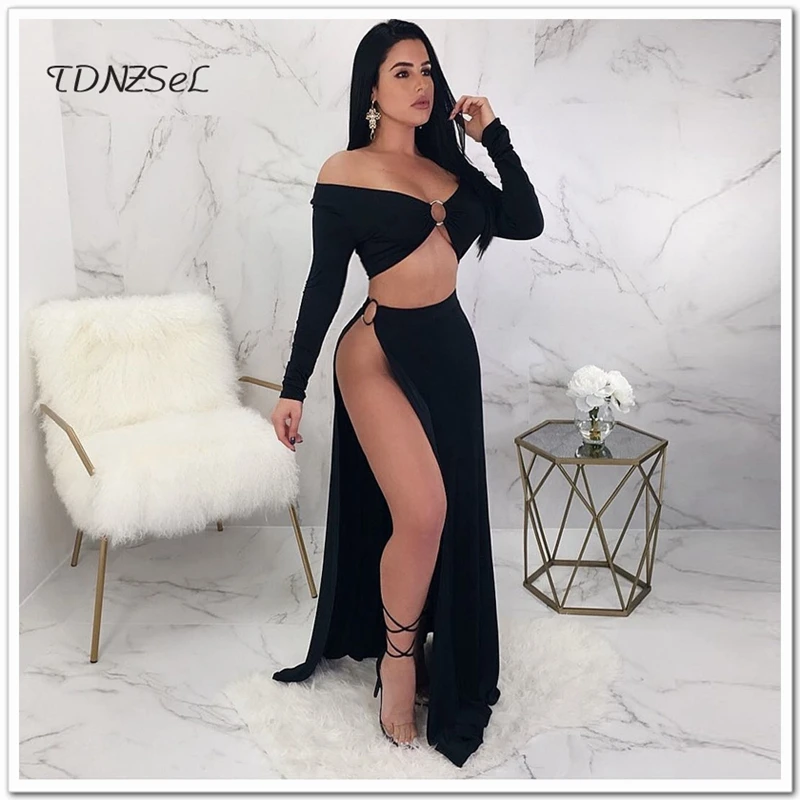 Women Sexy Club Crop Tops Long Skirts 2 Two Pieces Sets Black Off Shoulder Long Sleeve Strapless Side High Split Hollow Out Slim
Women Sexy Club Crop Tops Long Skirts 2 Two Pieces Sets Black Off Shoulder Long Sleeve Strapless Side High Split Hollow Out Slim