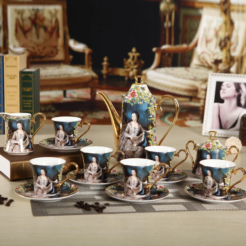 15 pieces Europe style quality bone china coffee tea set:1 pot+ 1 creamer+1 sugar pot+6 cups +6 saucers
15 pieces Europe style quality bone china coffee tea set:1 pot+ 1 creamer+1 sugar pot+6 cups +6 saucers